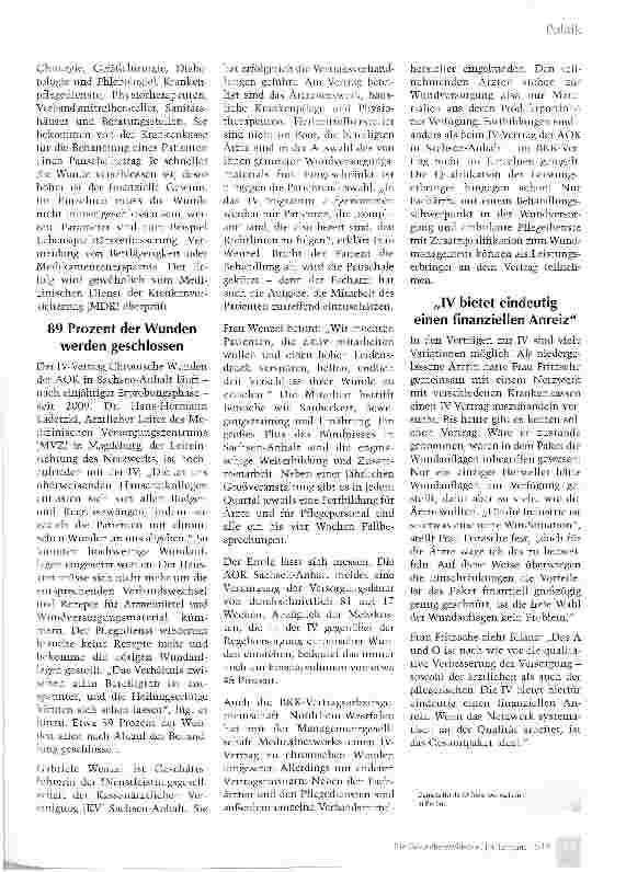 Vorschauseite 2: Integrierte Versorgung rückt chronischen Wunden zu Leibe