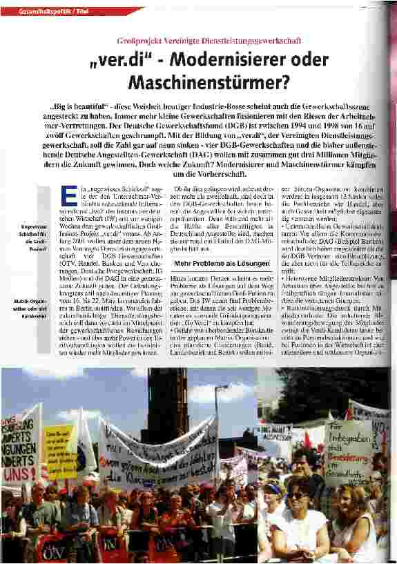 Vorschauseite 1: ver. di - Modernisierer oder Maschinenstürmer? Großprojekt Vereinigte Dienstleistungsgewerkschaft