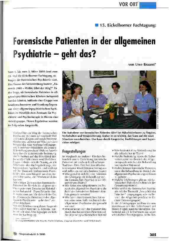 Vorschauseite 1: Forensische Patienten in der allgemeinen Psychiatrie - geht das? 15. Eickelborner Fachtagung