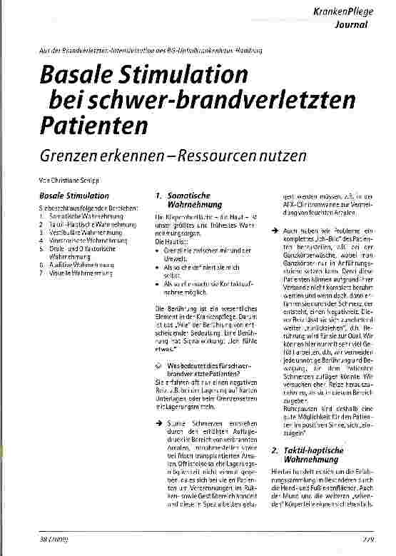 Vorschauseite 1: Basale Stimulation bei schwer-brandverletzten Patienten
