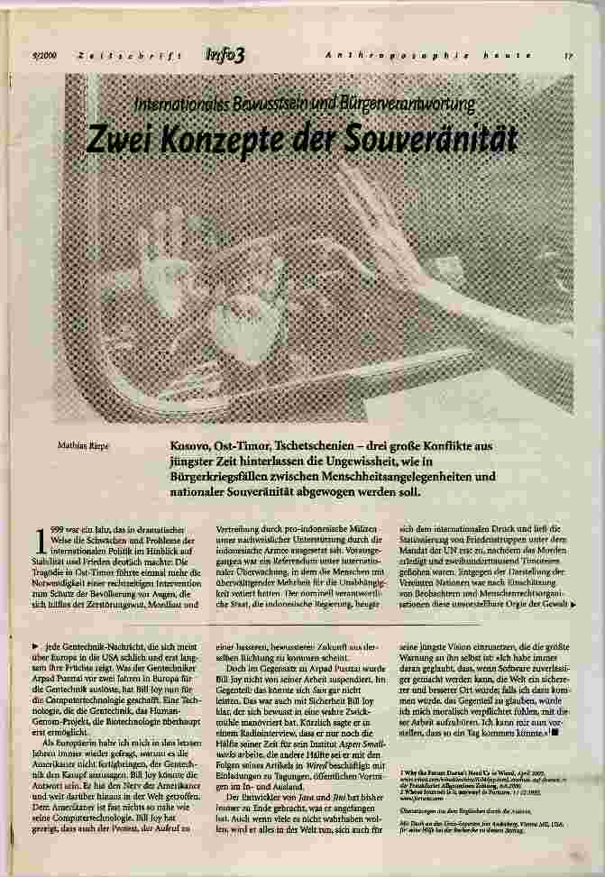 Vorschauseite 1: Zwei Konzepte der Souveränität Internationales Bewusstsein und Bürgerverantwortung