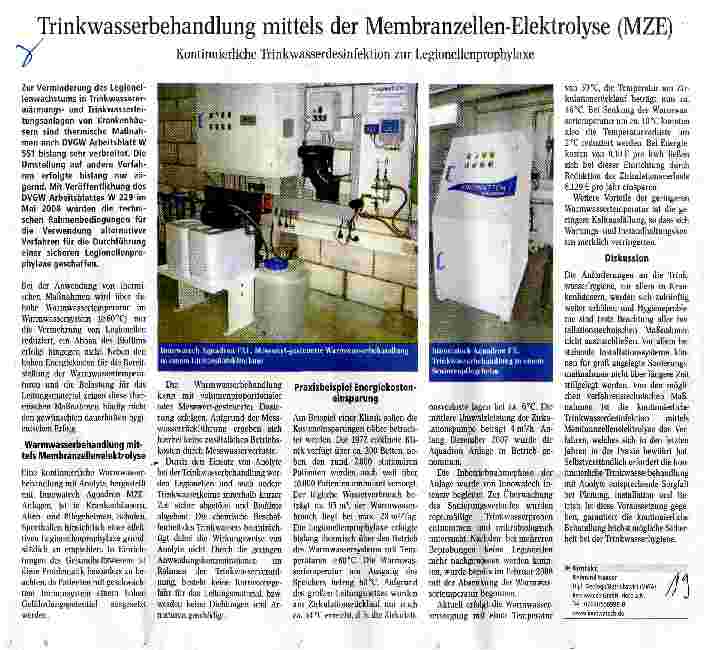 Vorschauseite 1: Trinkwasserbehandlung mittels der Membranzellen-Elektrolyse (MZE)