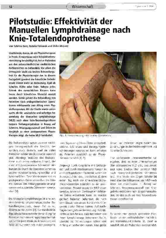 Vorschauseite 1: Pilotstudie: Effektivität der Manuellen Lymphdrainage nach Knie-Totalendoprothese