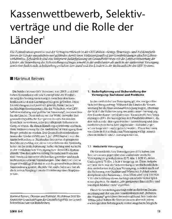 Vorschauseite 1: Kassenwettbewerb, Selektivverträge und die Rolle der Länder