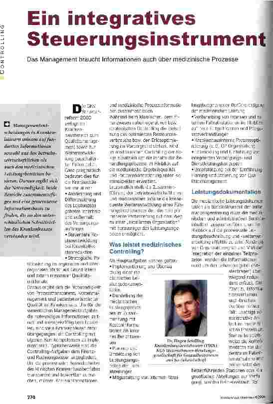 Vorschauseite 1: Ein integratives Steuerungsinstrument Das Management braucht Informationen auch über medizinische Prozesse