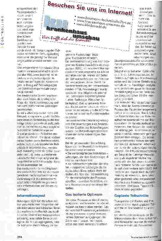 Vorschauseite 5: Ein integratives Steuerungsinstrument Das Management braucht Informationen auch über medizinische Prozesse