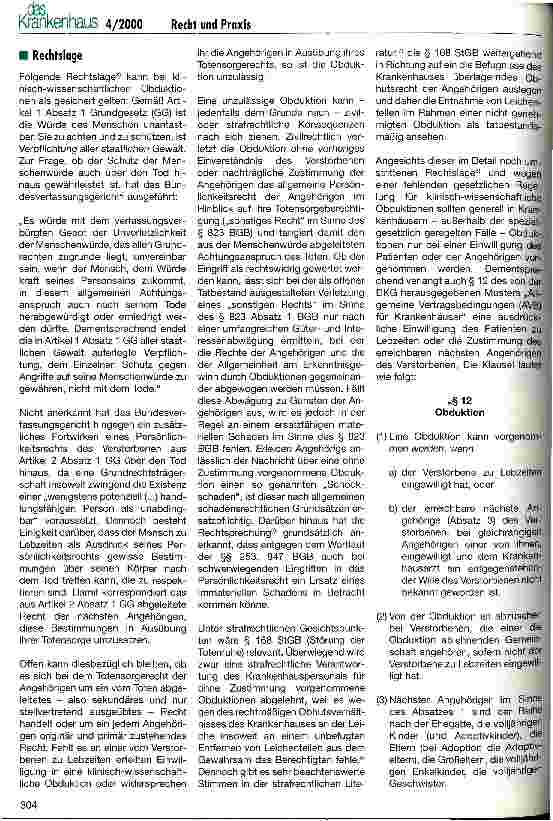 Vorschauseite 3: Zur Zulässigkeit von Obduktionsund Transplantationsklauseln in Allgemeinen Vertragsbedingungen