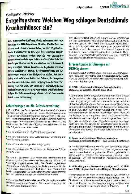 Vorschauseite 1: Entgeltsystem: Welchen Weg schlagen Deutschlands Krankenhäuser ein?