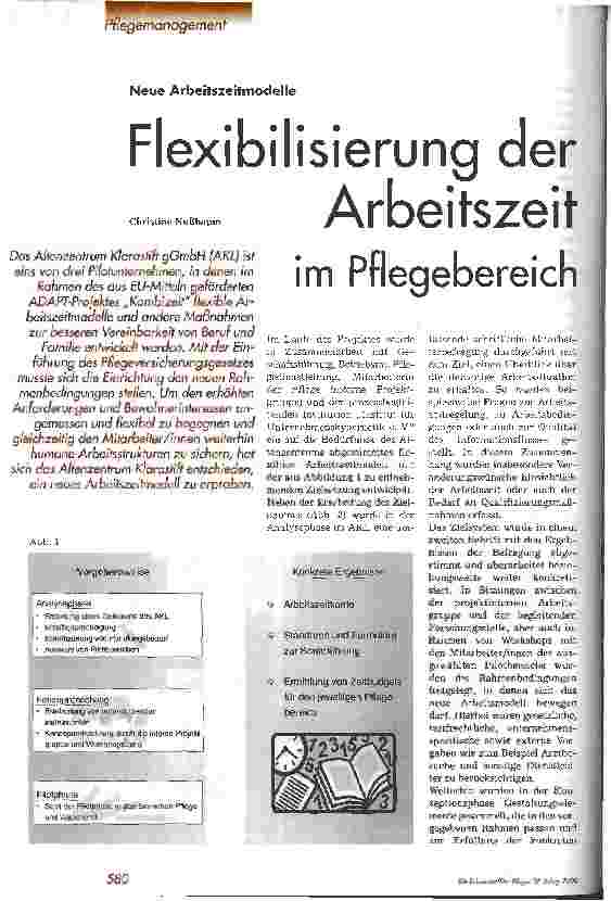 Vorschauseite 1: Flexibilisierung der Arbeitszeit im Pflegebereich Neue Arbeitszeitmodelle