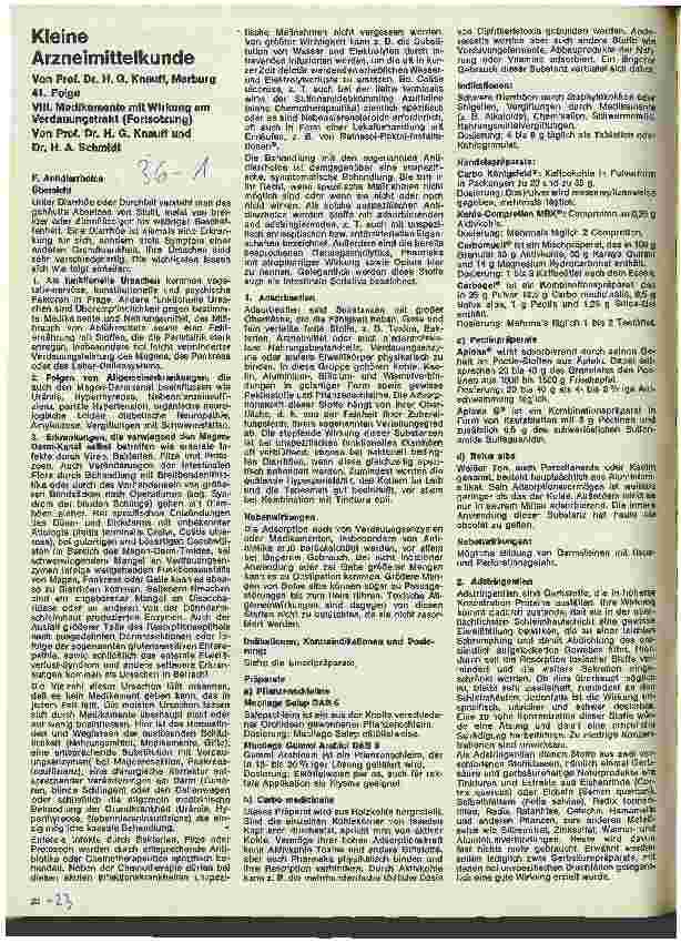 Vorschauseite 1: Kleine Arzneimittelkunde für die Schwester 41. Folge: VIII. Medikamente mit Wirkung am Verdauungstrakt (Forts.)