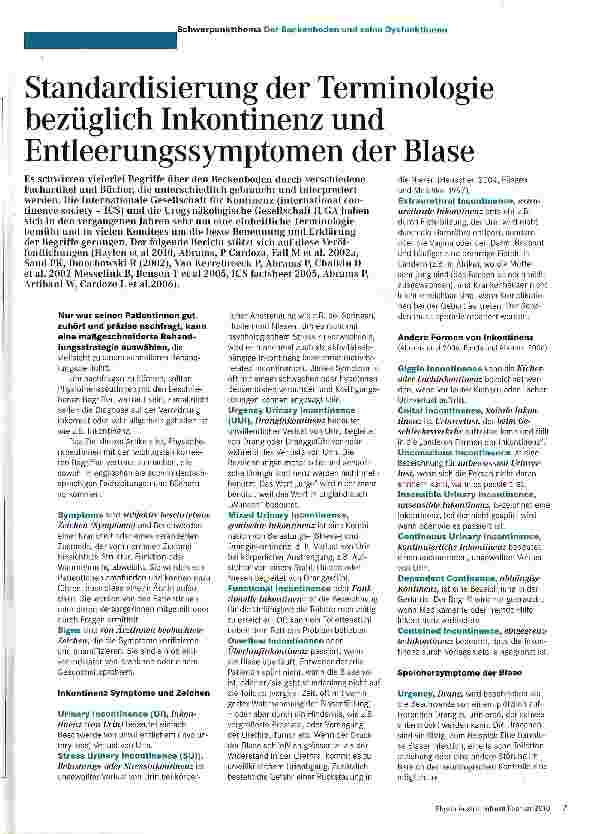 Vorschauseite 1: Standardisierung der Terminologie bezüglich Inkontinenz und EntleerungsSymptomen der Blase