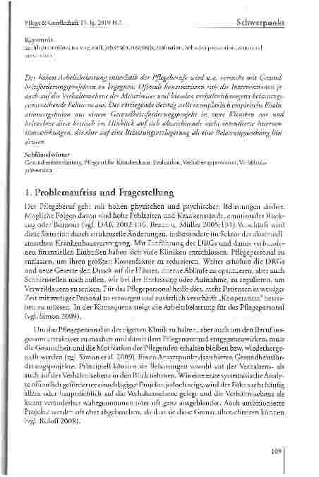 Vorschauseite 2: Problemlösung oder Problemverschiebung? Nichtintendierte Effekte eines Gesund-heitsförderungsprojektes für Pflegende in der Klinik.