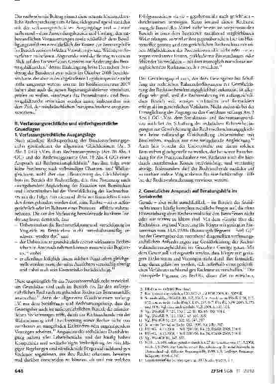 Vorschauseite 2: Die Beratungshilfe im sozialrechtlichen Widerspruchsverfahren unter besonderer Berücksichtigung der neueren Rechtsprechung des Bundesverfassungsgerichts