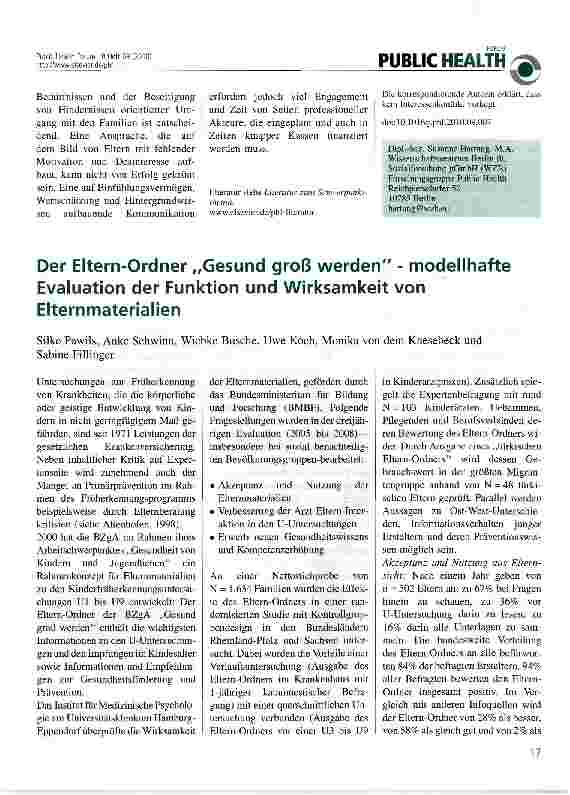 Vorschauseite 1: Der Eltern-Ordner „Gesund groß werden - modellhafte Evaluation der Funktion und Wirksamkeit von Elternmaterialien