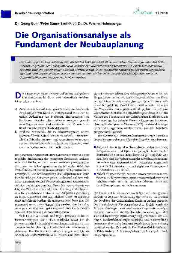 Vorschauseite 1: Die Organisationsanalyse als Fundament der Neubauplanung