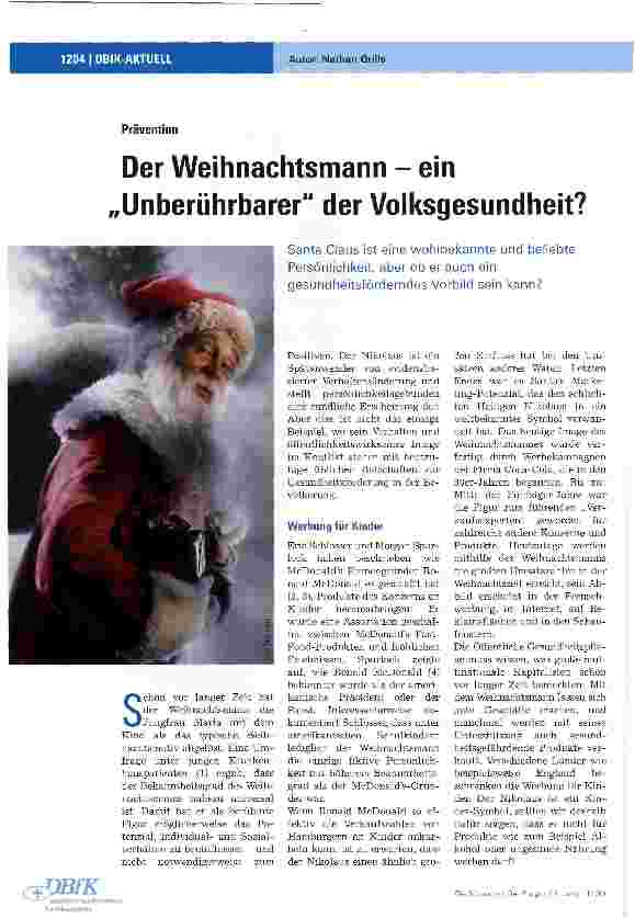 Vorschauseite 1: PräventionDer Weihnachtsmann - ein Unberührbarer der Volksgesundheit?