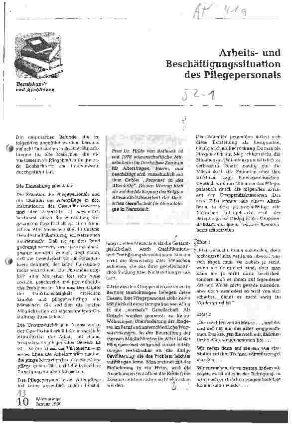 Vorschauseite 1: Arbeitsund Beschäftigungssituation des Pflegepersonals