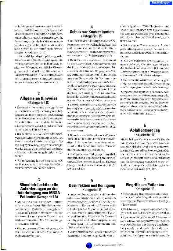 Vorschauseite 2: Empfehlung zur Prävention und Kontrolle von Methicillin-resistenten Staphylococcus-aureus-Stämmen (MRSA) in Krankenhäusern und andere medizinischen Einrichtungen