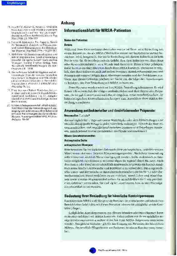 Vorschauseite 5: Empfehlung zur Prävention und Kontrolle von Methicillin-resistenten Staphylococcus-aureus-Stämmen (MRSA) in Krankenhäusern und andere medizinischen Einrichtungen