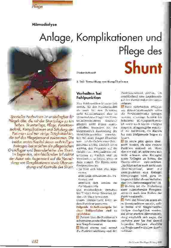 Vorschauseite 1: Anlage, Komplikationen und Pflege des Shunt 3. Teil: Vermeidung von Komplikationen