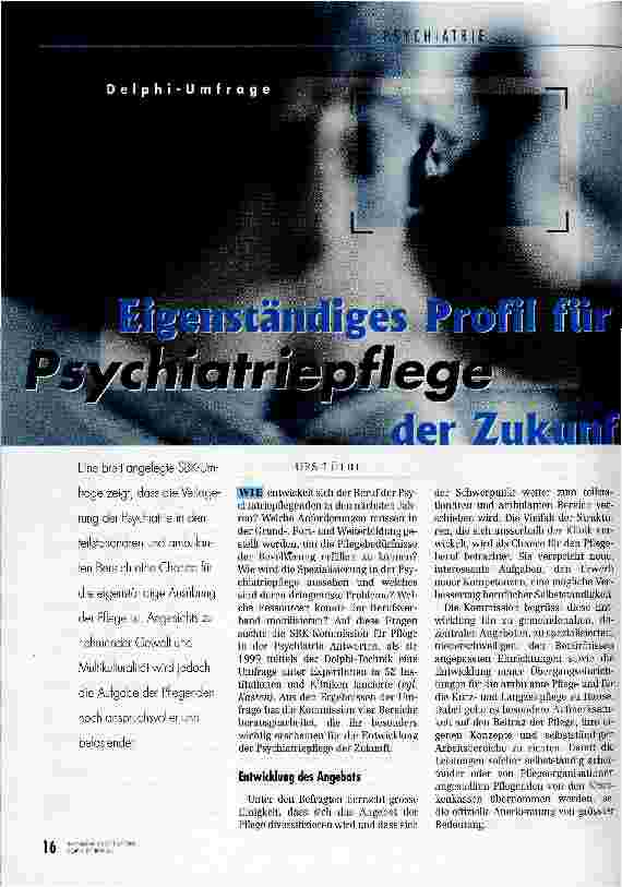 Vorschauseite 1: Eigenständiges Profil für Psychiatriepflege der Zukunft