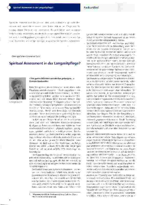 Vorschauseite 1: Spiritual Assessment in der Langzeitpflege?