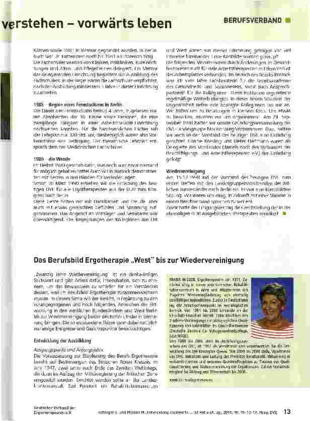 Vorschauseite 2: Entwicklung des Berufsbilds Ergotherapie „Ost bis zur Wiedervereinigung