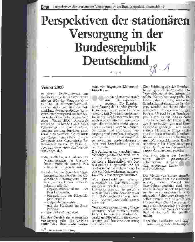 Vorschauseite 1: Perspektiven der stationären Versorgung in der BRD