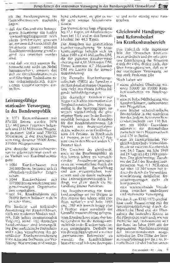 Vorschauseite 2: Perspektiven der stationären Versorgung in der BRD