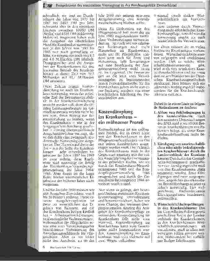 Vorschauseite 3: Perspektiven der stationären Versorgung in der BRD