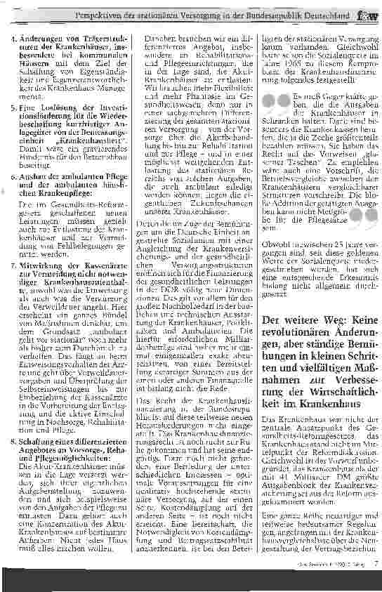Vorschauseite 4: Perspektiven der stationären Versorgung in der BRD