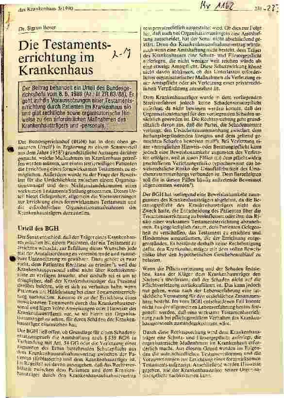 Vorschauseite 1: Die Testamentserrichtung im Krankenhaus