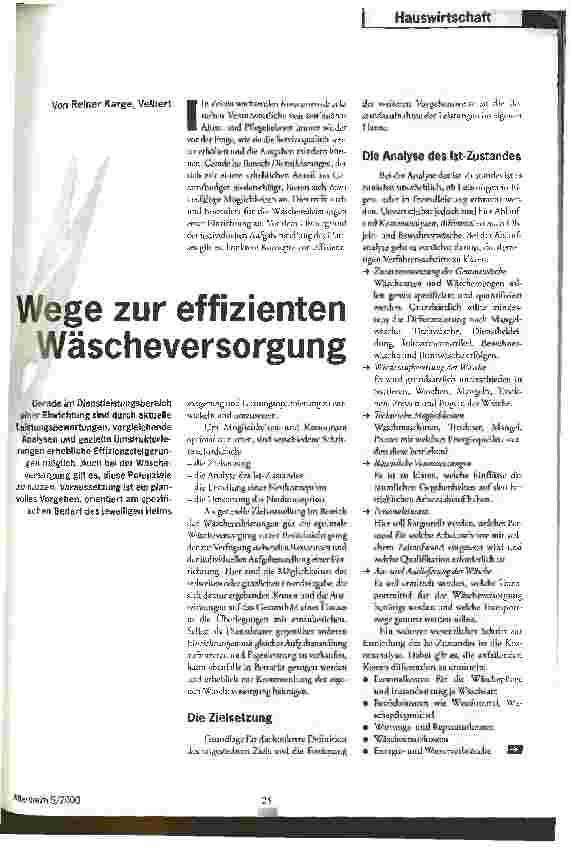 Vorschauseite 1: Wege zur effizienten Wäscheversorgung
