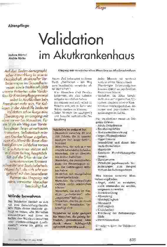 Vorschauseite 1: Validation im Akutkrankenhaus Umgang mit verwirrten alten Menschen im Akutkrankenhaus