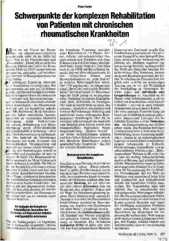 Vorschauseite 1: Schwerpunkte der komplexen Rehabilitation von Patienten mit chronischen rheumatischen Krankheiten
