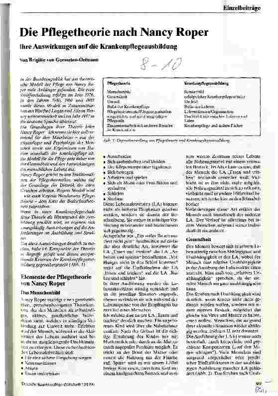 Vorschauseite 1: Die Pflegetheorie nach Nancy Roper Ihre Auswirkungen auf die Krankenpflegeausbildung