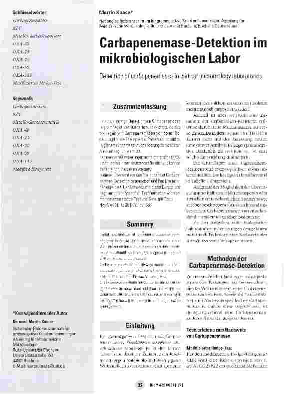 Vorschauseite 1: Carbapenemase-Detektion im mikrobiologischen Labor