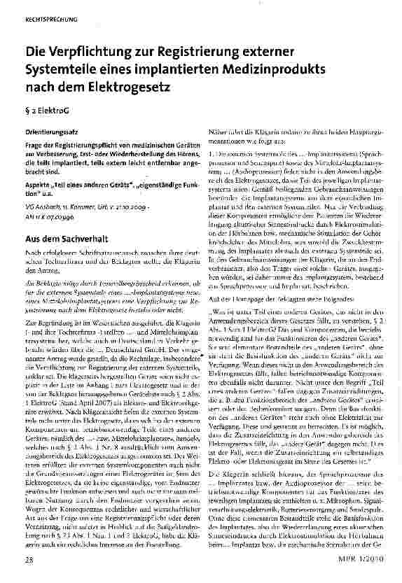 Vorschauseite 1: Die Verpflichtung zur Registrierung externer Systemteile eines implantierten Medizinprodukts nach dem Elektrogesetz