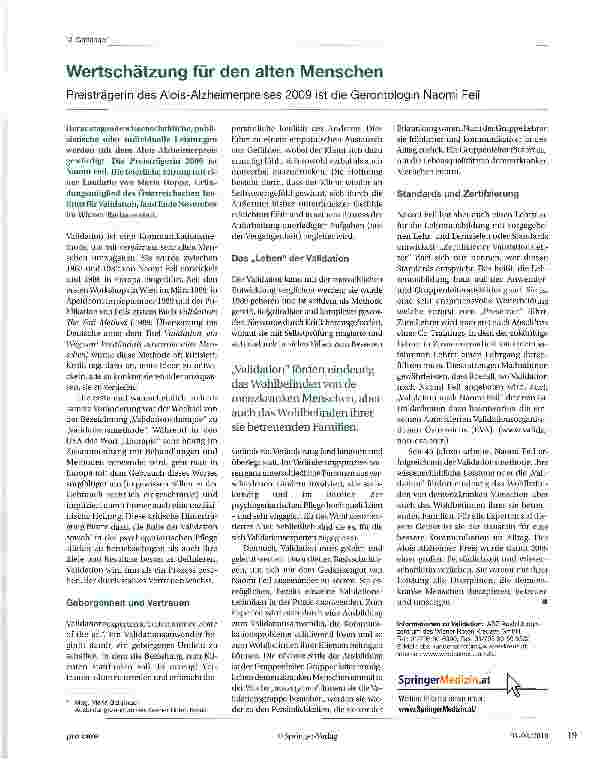 Vorschauseite 1: Wertschätzung für den alten Menschen