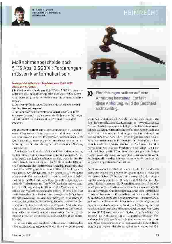 Vorschauseite 1: Maßnahmenbescheide nach $ 115 Abs. 2 5CB XI: Forderungen müssen klar formuliert sein