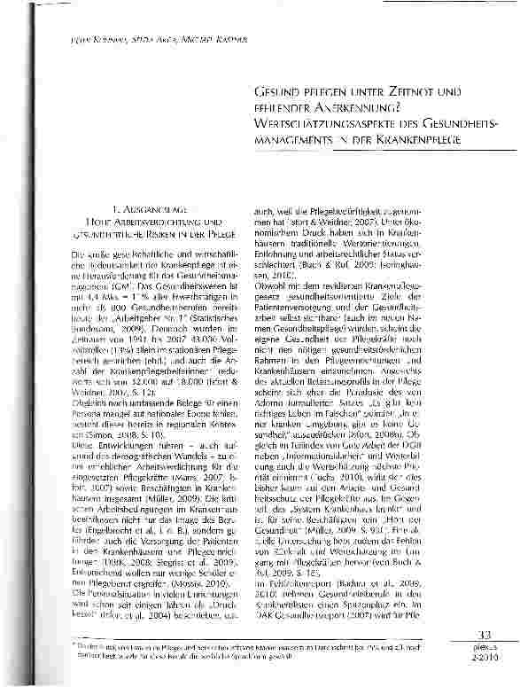 Vorschauseite 1: GESUND PFLEGEN UNTER ZEITNOT UND FEHLENDER ANERKENNUNG? WERTSCHÄTZUNGSASPEKTE DES GESUNDHEITSMANAGEMENTS IN DER KRANKENPFLEGE