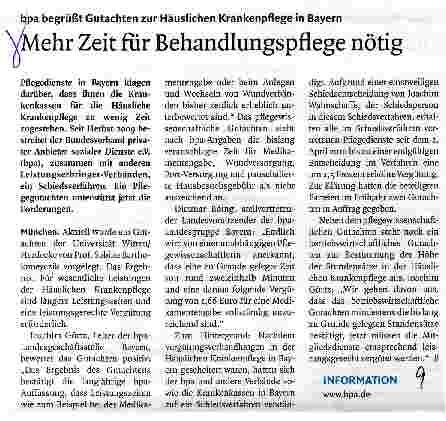 Vorschauseite 1: bpa begrüßt Gutachten zur Häuslichen Krankenpflege in BayernMehr Zeit für Behandlungspflege nötig