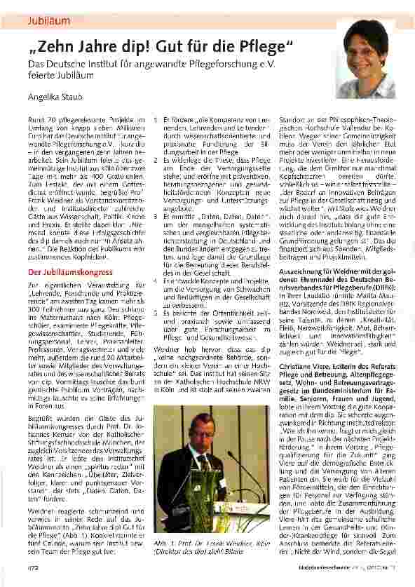 Vorschauseite 1: Zehn Jahre dip! Gut für die Pflege