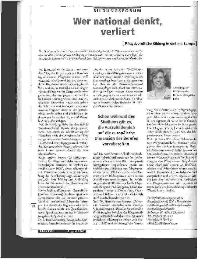 Vorschauseite 1: Wer national denkt, verliert Pflegeberufliche Bildung in und mit Europa