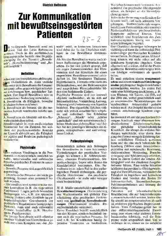 Vorschauseite 1: Zur Kommunikation mit bewußtseinsgestörten Patienten