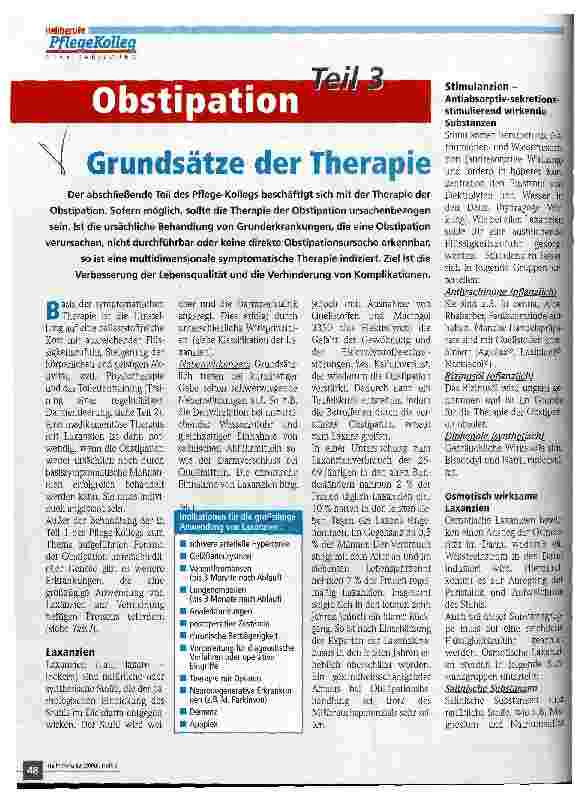 Vorschauseite 1: Obstipation Teil 3: Grundsätze der Therapie