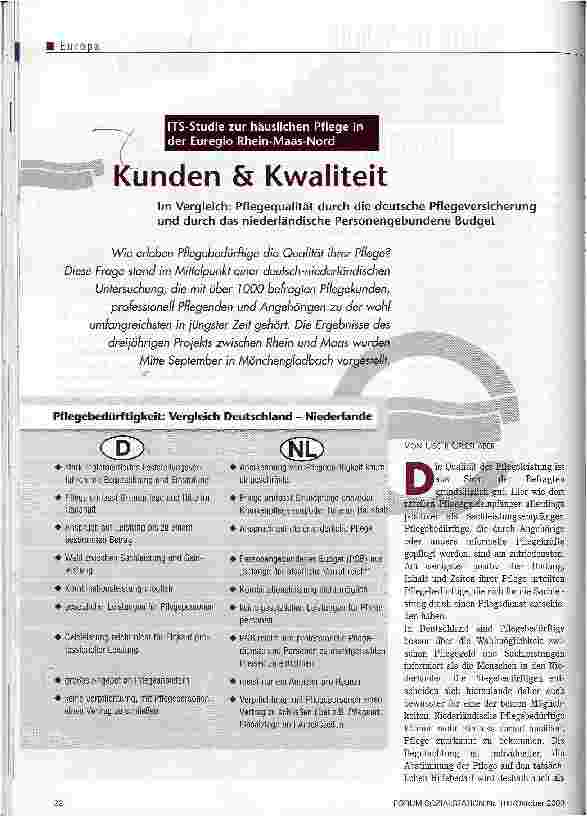 Vorschauseite 1: Kunden & Kwaliteit ITS-Studie zur häuslichen Pflege in der Euregio Rhein-Mass-Nord