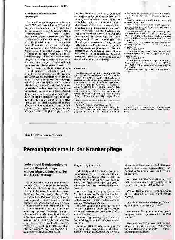 Vorschauseite 1: Personalprobleme in der Krankenpflege