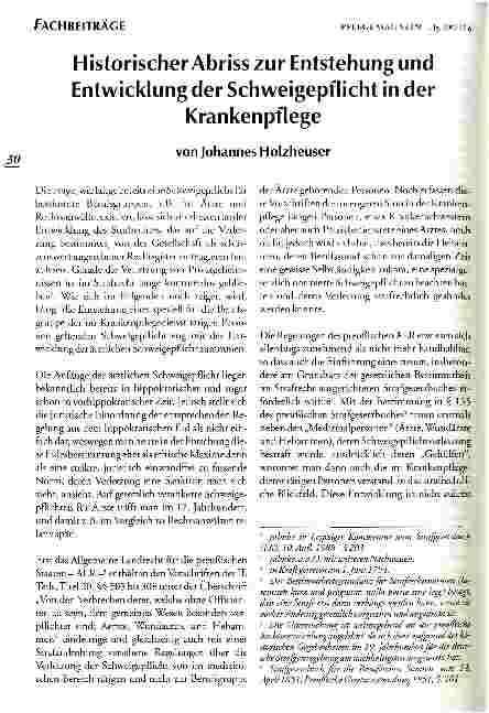 Vorschauseite 1: Historischer Abriss zur Entstehung und Entwicklung der Schweigepflicht in der Krankenpflege