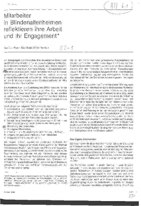 Vorschauseite 1: Mitarbeiter in Blindenaltenheimen reflektieren ihre Arbeit und ihr Engagement